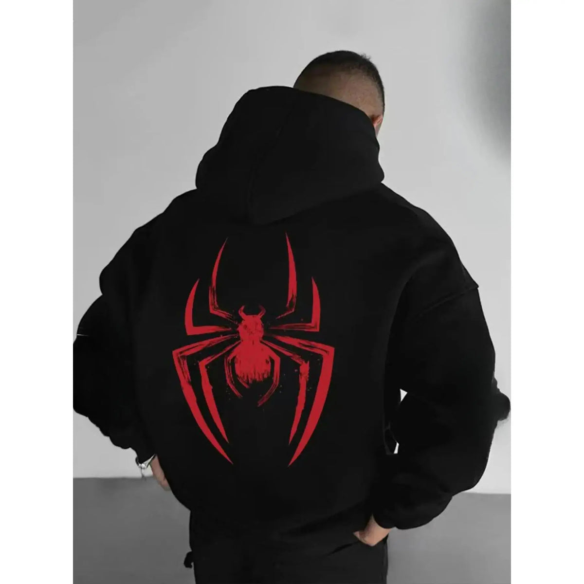 Men's Fall/Winter Spider-Print Hooded Sweatshirt with Drawstring and Kangaroo Pocket, Casual Street Fashion Hoodie, Casual Streetwear Hoodie, Comfortable Fabric, Fitted Graphic Sweatshirts - View 7