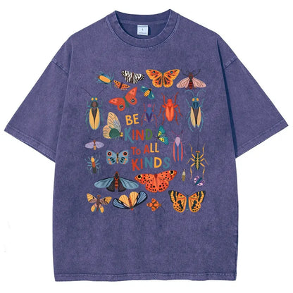 Men's Unisex Vintage 90s "Be Kind To All Kinds Insect Bugs" Graphic Top, Casual Fabric T-Shirt, Oversized Streetwear Vacation Outfit - View 1