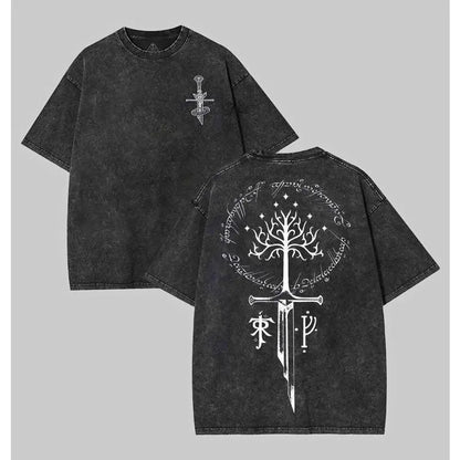 Men's Lord of the Rings Vintage Distressed Graphic Tee - JRR Tolkien Middle Earth Casual Short-Sleeve Mensfashion Top, LOTR Merch, Gifts for Him - View 1
