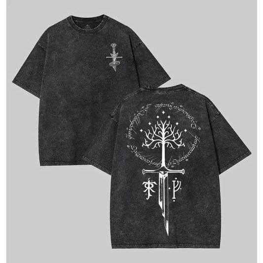 Men's Lord of the Rings Vintage Distressed Graphic Tee - JRR Tolkien Middle Earth Casual Short-Sleeve Mensfashion Top, LOTR Merch, Gifts for Him - View 1