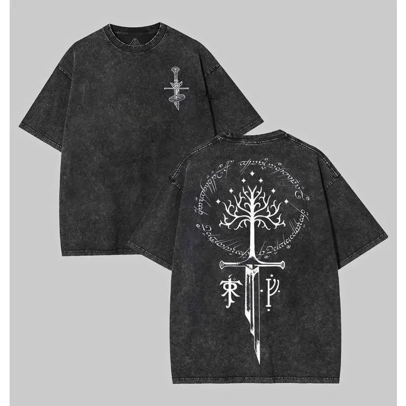 Men's Lord of the Rings Vintage Distressed Graphic Tee - JRR Tolkien Middle Earth Casual Short-Sleeve Mensfashion Top, LOTR Merch, Gifts for Him - View 9
