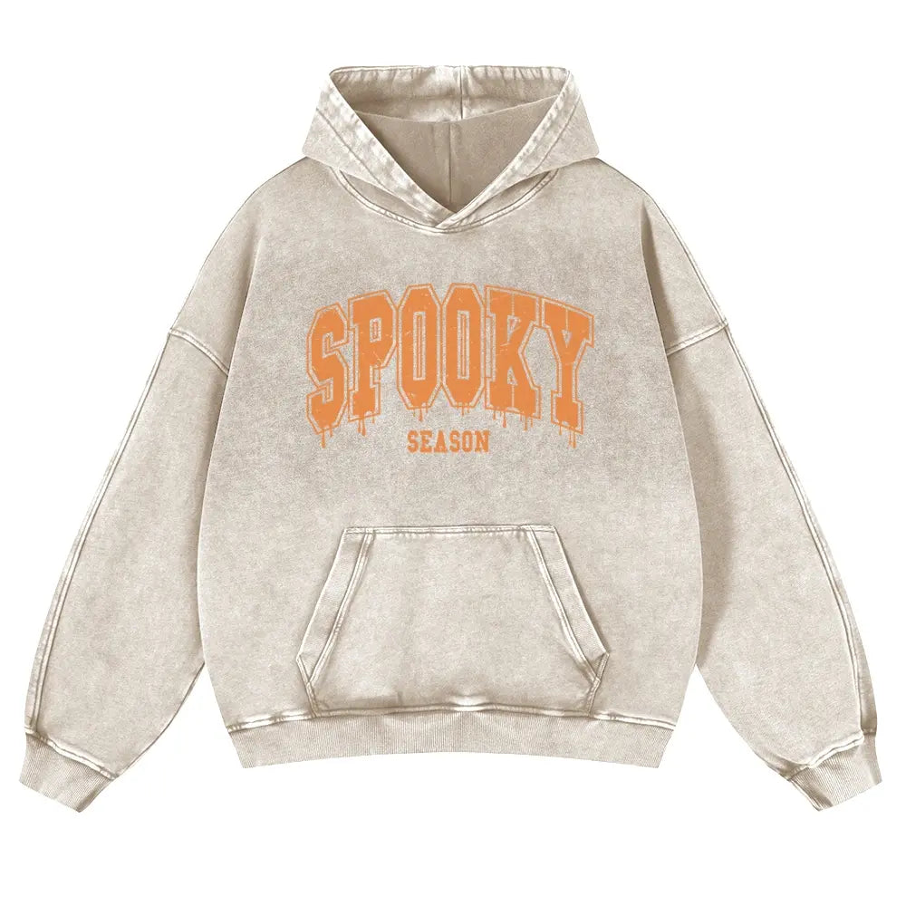 Menswear Hoodie - Unisex 380g Vintage Washed DTG Print Tops, Soft Longsleeves, Spring Fall Halloween Aesthetic, Orange Drip Texture, Spooky Season Varsity Letter Front Print, Casual Oversize Pullover, Jeans-Coordinating Durable Thick Fabric, Fit - View 4