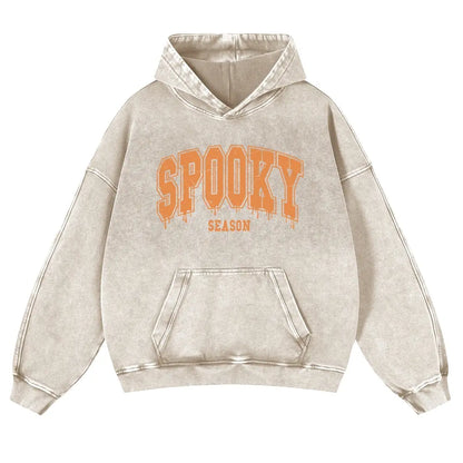 Menswear Hoodie - Unisex 380g Vintage Washed DTG Print Tops, Soft Longsleeves, Spring Fall Halloween Aesthetic, Orange Drip Texture, Spooky Season Varsity Letter Front Print, Casual Oversize Pullover, Jeans-Coordinating Durable Thick Fabric, Fit - View 4