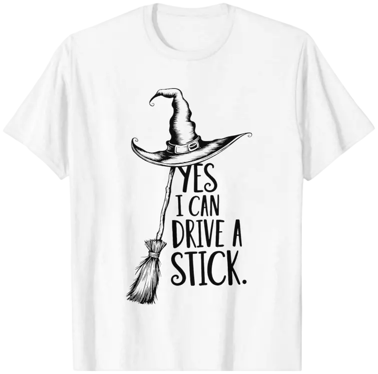 Women's Yes I Can Drive a Stick Witch Graphic T-Shirt, Casual Oversized 100% Cotton Short Sleeve Top for Spring Summer - View 6