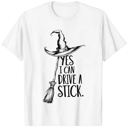 Women's Yes I Can Drive a Stick Witch Graphic T-Shirt, Casual Oversized 100% Cotton Short Sleeve Top for Spring Summer - View 6