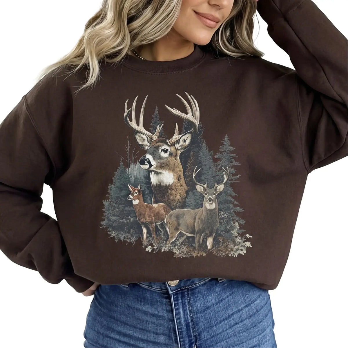 Women's Retro Deer Graphic Crewneck Sweatshirt Pullover Womenswear Unisex Cotton - View 4