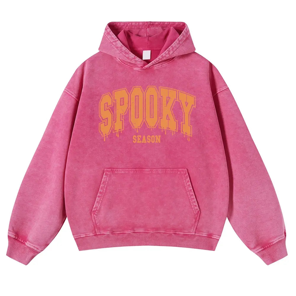 Menswear Hoodie - Unisex 380g Vintage Washed DTG Print Tops, Soft Longsleeves, Spring Fall Halloween Aesthetic, Orange Drip Texture, Spooky Season Varsity Letter Front Print, Casual Oversize Pullover, Jeans-Coordinating Durable Thick Fabric, Fit - View 2