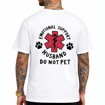 Menswear Cotton Classic Casual T-Shirt, Emotional Support Husband Shirt with Funny Do Not Pet Medical Symbol, Spouse Gift for Husband/Boyfriend, Short-Sleeve Crew Neck Top - View 8