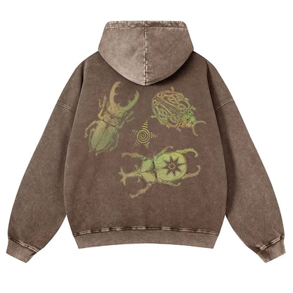 Men's Vintage Washed Oversized Long Sleeve Hoodie - Thick Cotton Blend Psychedelic Beetle Graphic Pullover, Plus Size Vintage Casual Streetwear Clothing for Jeans Pairing - View 5