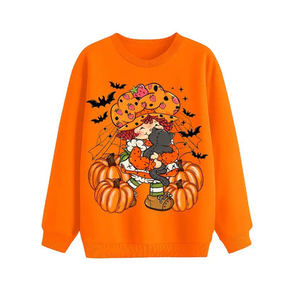 Strawberry Shortcake Halloween Sweatshirt, Cute Pumpkin & Cat Fall Shirt, Vintage Bats Spooky Vibes Crewneck, Retro Cozy Autumn Gift - View 1