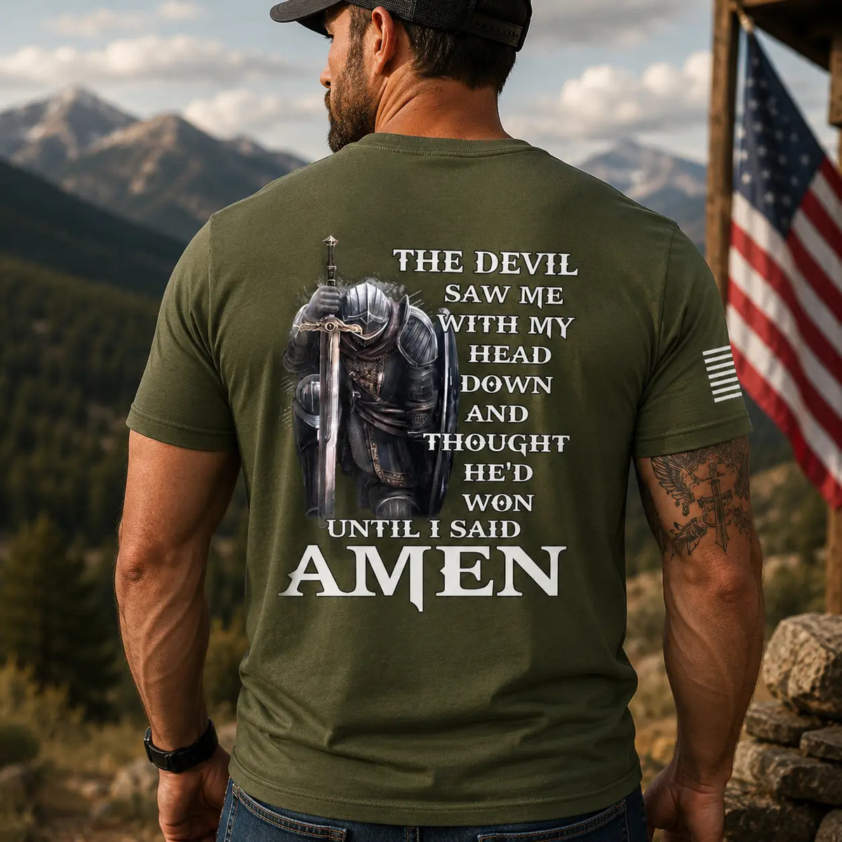 TRENZ SHIRT COMPANY Men's Devil Thought He'd Won Christian Graphic T-Shirt - Casual Short-Sleeve Cotton Crew Neck Tops, Christian Art, Scripture Print, Faith-Based Fashion Streetwear - View 2