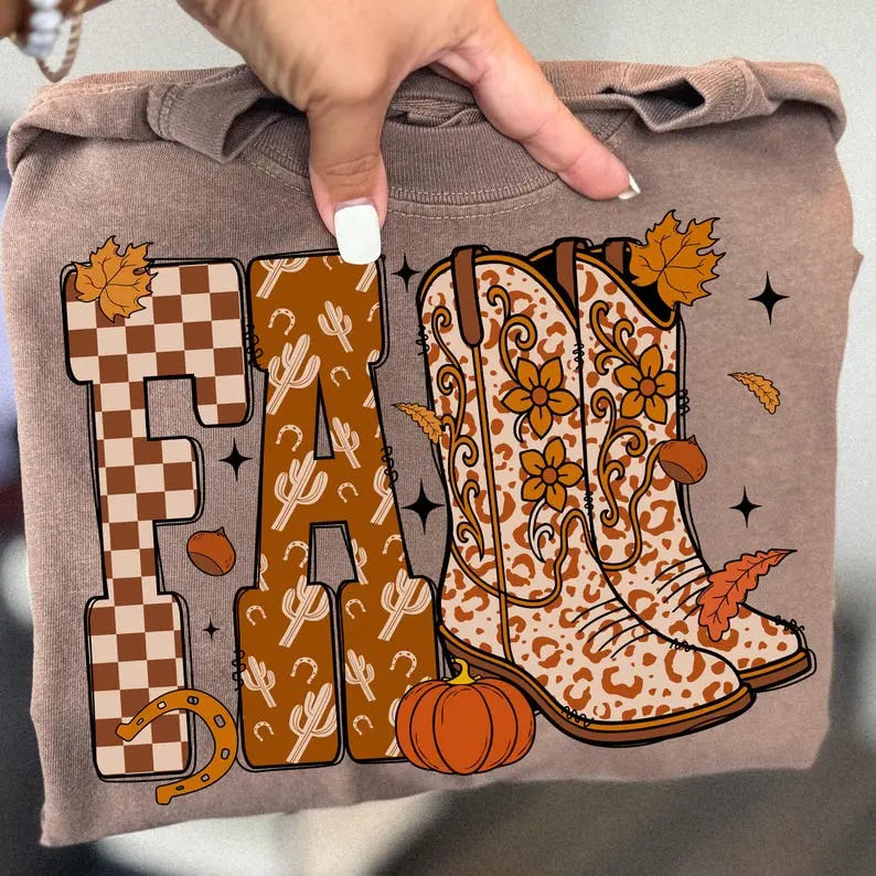 Cowboy Checkered Fall Sweatshirt/T-shirt, Fall Pumpkin Shirt, Halloween Shirt, Howdy, Spooky Shirt, Autumn Shirt, Western Halloween Ghost - View 6