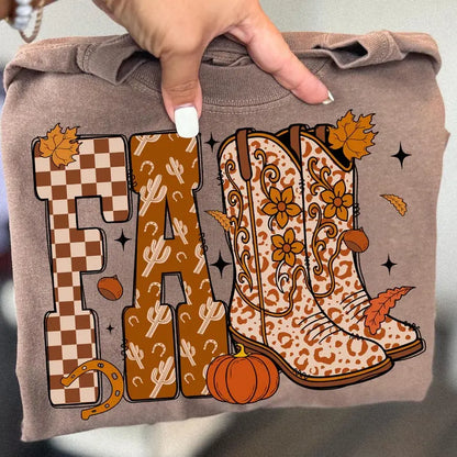 Cowboy Checkered Fall Sweatshirt/T-shirt, Fall Pumpkin Shirt, Halloween Shirt, Howdy, Spooky Shirt, Autumn Shirt, Western Halloween Ghost - View 6