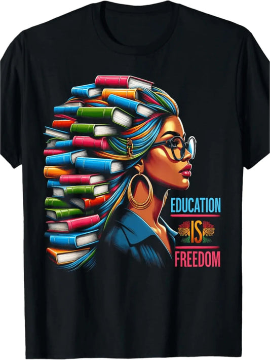100% Made in the USA U.S.A., 180 grams of education is free, black teacher books, black history month t-shirt - View 1