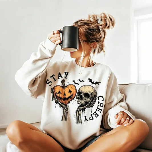 Women's Skeleton Hand Sweatshirt, Retro Grunge Graphic Sweatshirts, Dripping Heart Printed Cotton-Blend Halloween Tops, Unique Eye-Catching Graphic Print, All-Day Wear Outfit, Back-to-School Clothing, First Day of School Casual Outfits Unisex - View 1