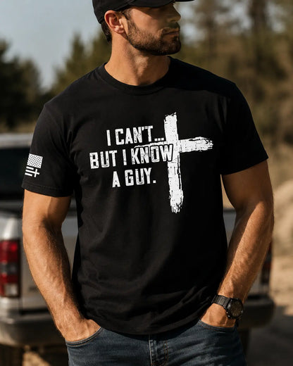 TRENZ SHIRT COMPANY Men's Christian Cotton-Polyester Short-Sleeve Tshirt - "I Can't But I Know A Guy" Cross Biblical Print, Faith-Based Fashion, Bible Verse Graphic Casual Top, Christian Clothing, Men's Graphic Tees - View 1