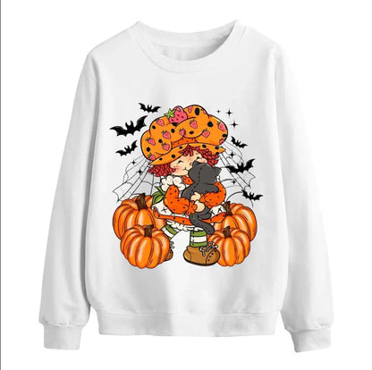 Strawberry Shortcake Halloween Sweatshirt, Cute Pumpkin & Cat Fall Shirt, Vintage Bats Spooky Vibes Crewneck, Retro Cozy Autumn Gift - View 4