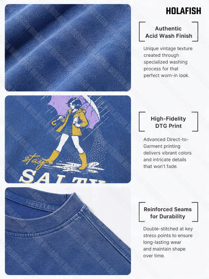 Holafish Women's Vintage Acid Wash Graphic Tee, Soft Cotton Short Sleeve Top, Casual T Shirt For Summer 2026 Daily Vacation Light Outfit Back To School Boho Tops - View 2