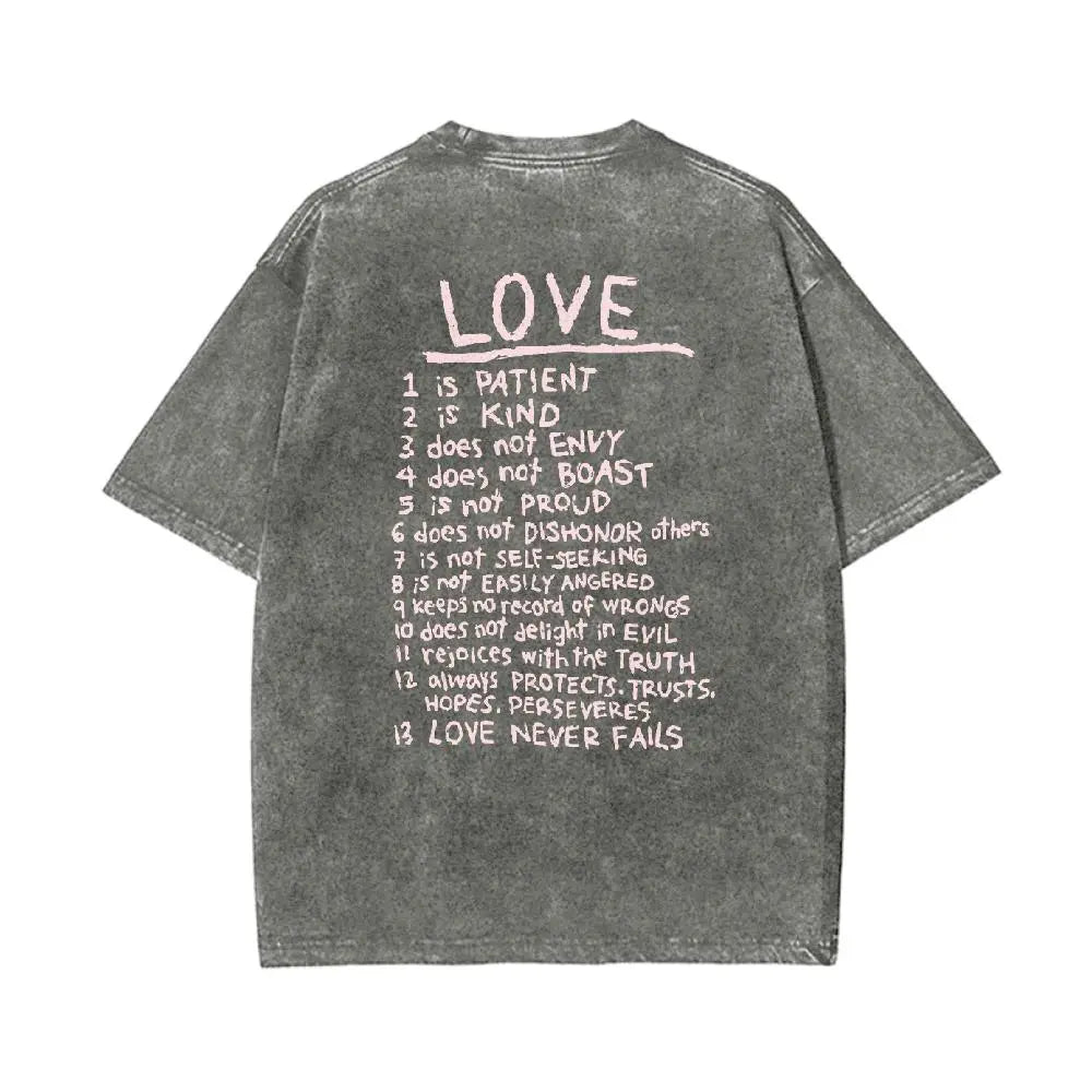 Women's Unisex Fit Round Neck Christian "Love Like Jesus" Hot Stamping Love Message Print Washed Cotton T-Shirt - Casual Fashion Apparel, Lightweight Breathable Short Sleeve Daily Wear Top - View 12