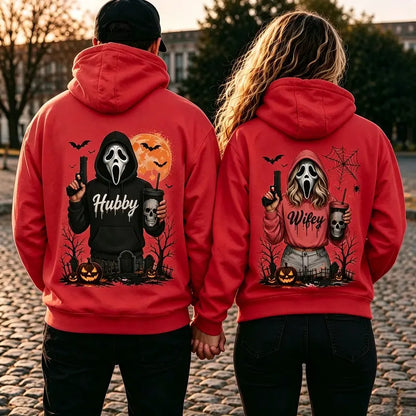 [A piece of clothing]Hubby Wifey Halloween Spooky Season Couple Matching Hoodies Casual Street Style Fleece Fabric Pullover Hooded Sweatshirt Tops Trendy for Women for Men - View 5