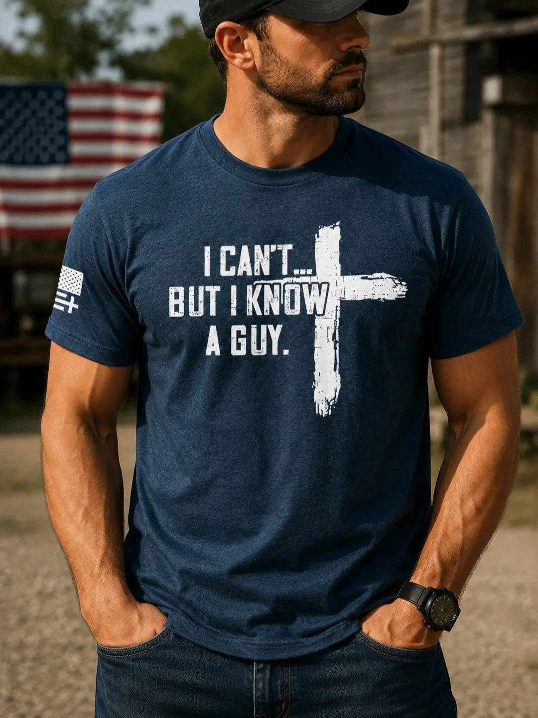 TRENZ SHIRT COMPANY Men's Christian Cotton-Polyester Short-Sleeve Tshirt - "I Can't But I Know A Guy" Cross Biblical Print, Faith-Based Fashion, Bible Verse Graphic Casual Top, Christian Clothing, Men's Graphic Tees - View 2