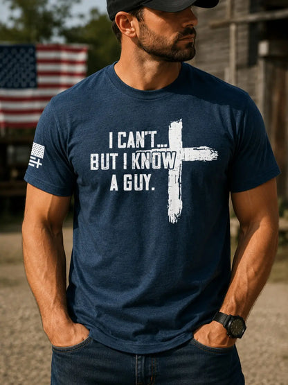 TRENZ SHIRT COMPANY Men's Christian Cotton-Polyester Short-Sleeve Tshirt - "I Can't But I Know A Guy" Cross Biblical Print, Faith-Based Fashion, Bible Verse Graphic Casual Top, Christian Clothing, Men's Graphic Tees - View 2