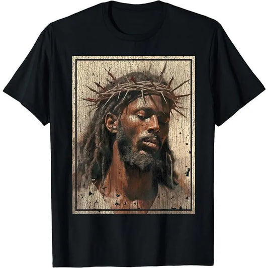 Black Jesus Shirt Face Of Jesus Cross With Crown Of Thorns T-Shirt Streetwear Classic - View 1