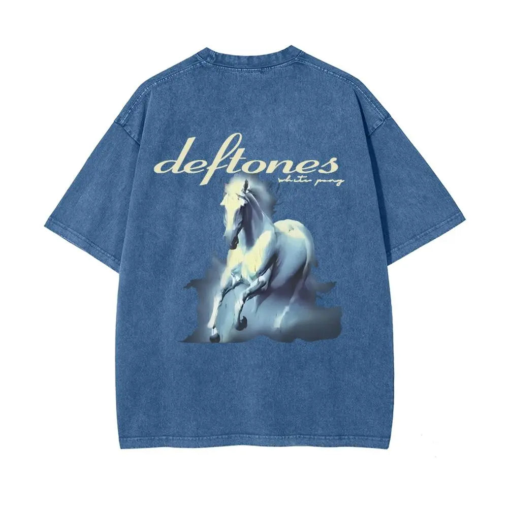 Unisex Retro Limited Vintage Washed T-Shirt, Rock with WHITE PONY Oversized Size Heavy Washed Cotton Tee, 90s Grunge Gothic Punk Y2K Rock Merch - View 15