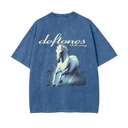 Unisex Retro Limited Vintage Washed T-Shirt, Rock with WHITE PONY Oversized Size Heavy Washed Cotton Tee, 90s Grunge Gothic Punk Y2K Rock Merch - View 15