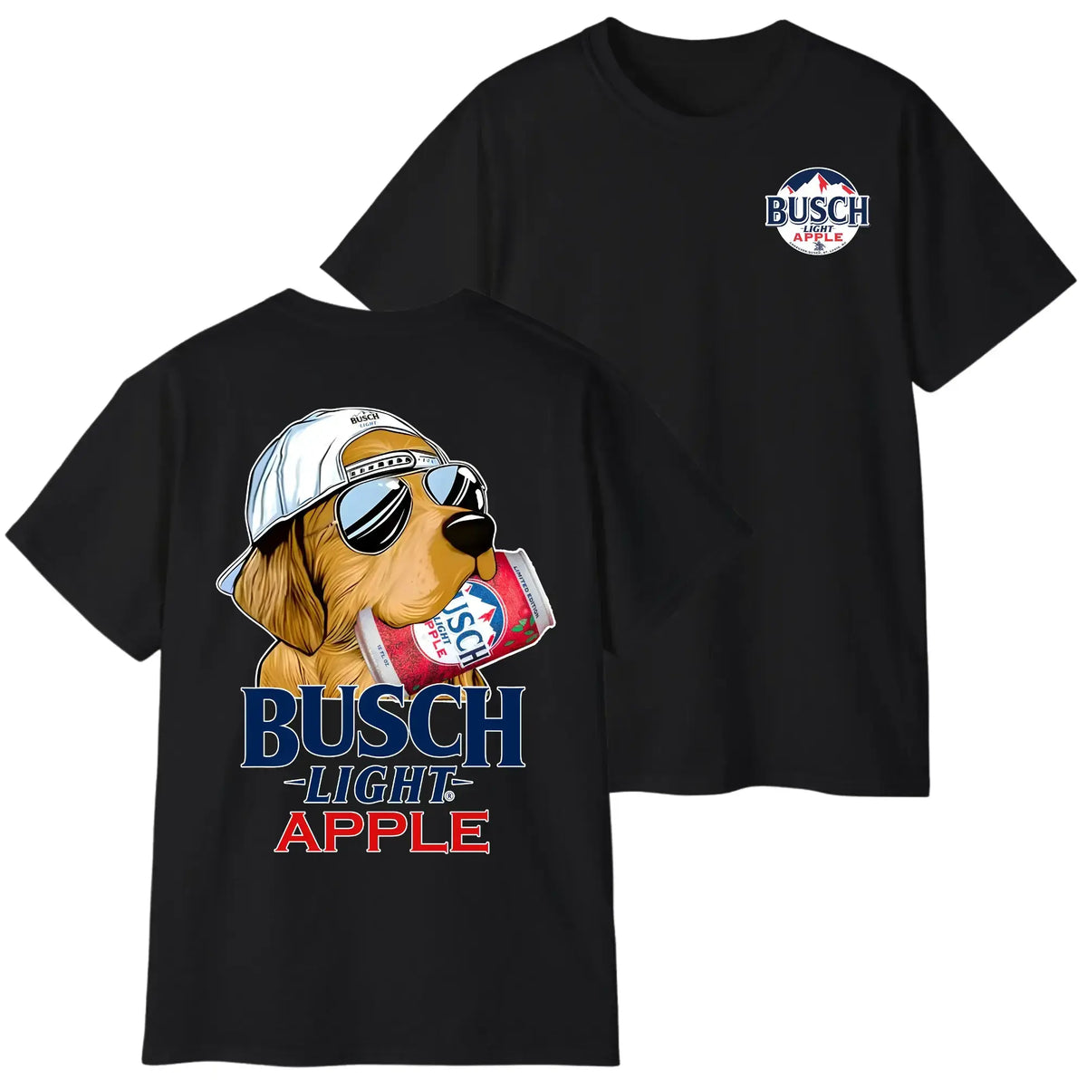 Men's Unisex Vintage Busch Cotton Round Neck Short-Sleeve Ash Grey Graphic Tee, Retro Golden Retriever Puppy in Sunglasses, Summer Outdoors Funny Beer Lover Gift 2026 Prints Top, Classic - View 10