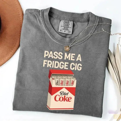 Pass Me A Fridge Cig Comfort Colors T-Shirt for Diet Coke lovers, a retro soda humor tee with quirky caffeine addict vibes, Comfort Colors style, fun casual wear daily. - View 2