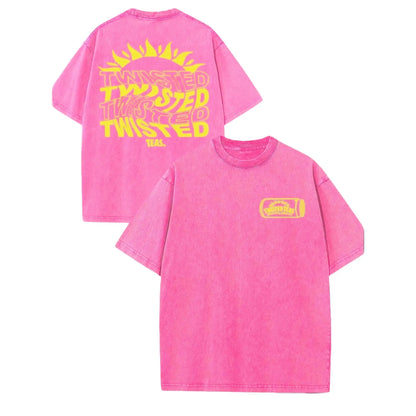 Vintage-Inspired Twisted Tea Cotton Short-Sleeve Tshirt - ,Double-Sided Print, Drop Shoulder Sleeves, 230g Thick High-Quality Fabric, Round Neck, Casual Streetwear Top - View 3