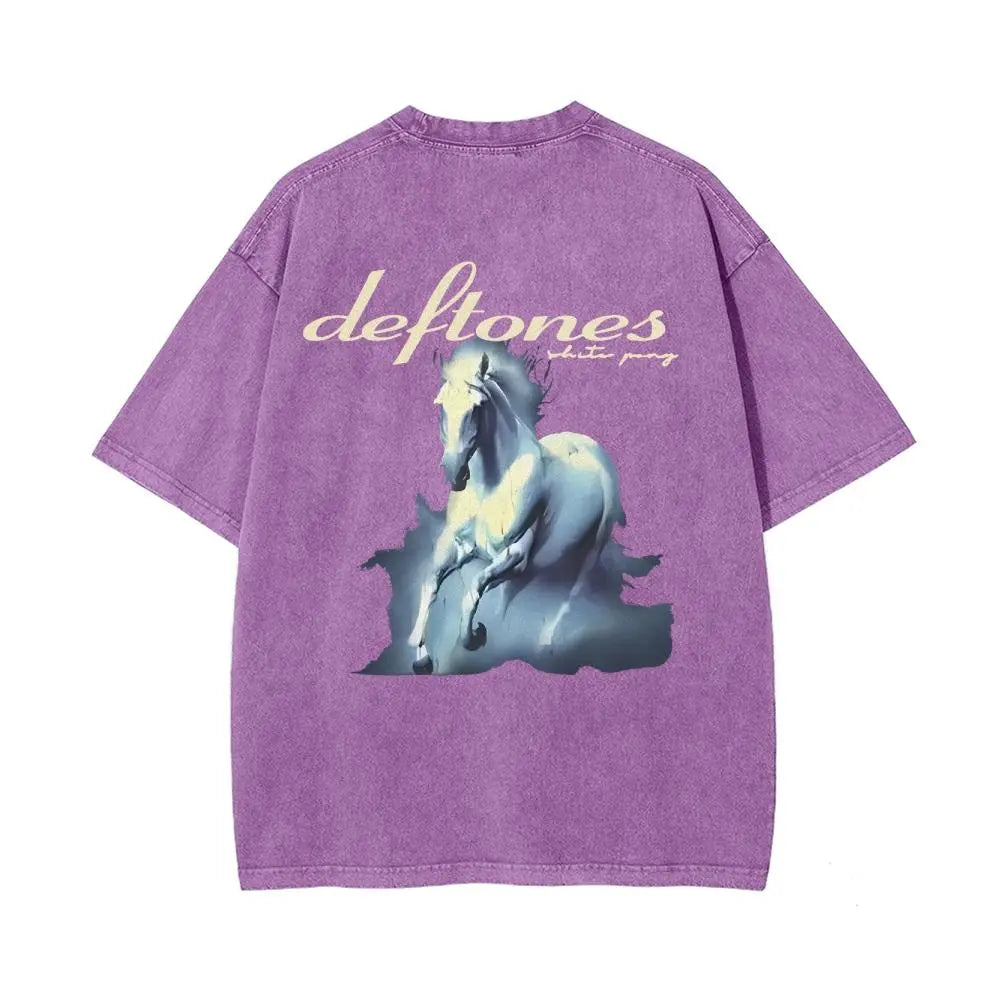 Unisex Retro Limited Vintage Washed T-Shirt, Rock with WHITE PONY Oversized Size Heavy Washed Cotton Tee, 90s Grunge Gothic Punk Y2K Rock Merch - View 13