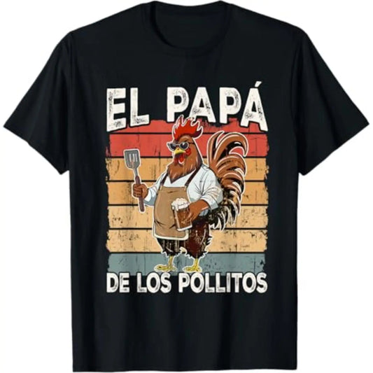 Cotton El Papa de lo pollitos funny Spanish Dia del Padre T-Shirt - View 1