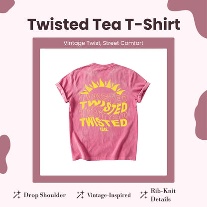 Vintage-Inspired Twisted Tea Cotton Short-Sleeve Tshirt - ,Double-Sided Print, Drop Shoulder Sleeves, 230g Thick High-Quality Fabric, Round Neck, Casual Streetwear Top - View 8
