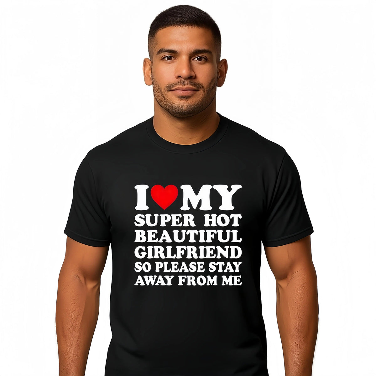 Men's Cotton Round Neck Short-Sleeve Graphic Tee - Casual Soft Men's Wear Top with Classic "I Love My Super Hot Girlfriend" Meme Print, Comfortable Male Clothing, Valentine's Day Mens Gifts for Outdoor Summer Use, Men's T Shirts, Meme Shirts - View 10