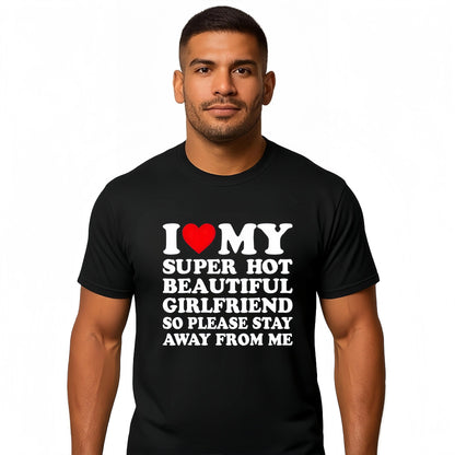 Men's Cotton Round Neck Short-Sleeve Graphic Tee - Casual Soft Men's Wear Top with Classic "I Love My Super Hot Girlfriend" Meme Print, Comfortable Male Clothing, Valentine's Day Mens Gifts for Outdoor Summer Use, Men's T Shirts, Meme Shirts - View 10