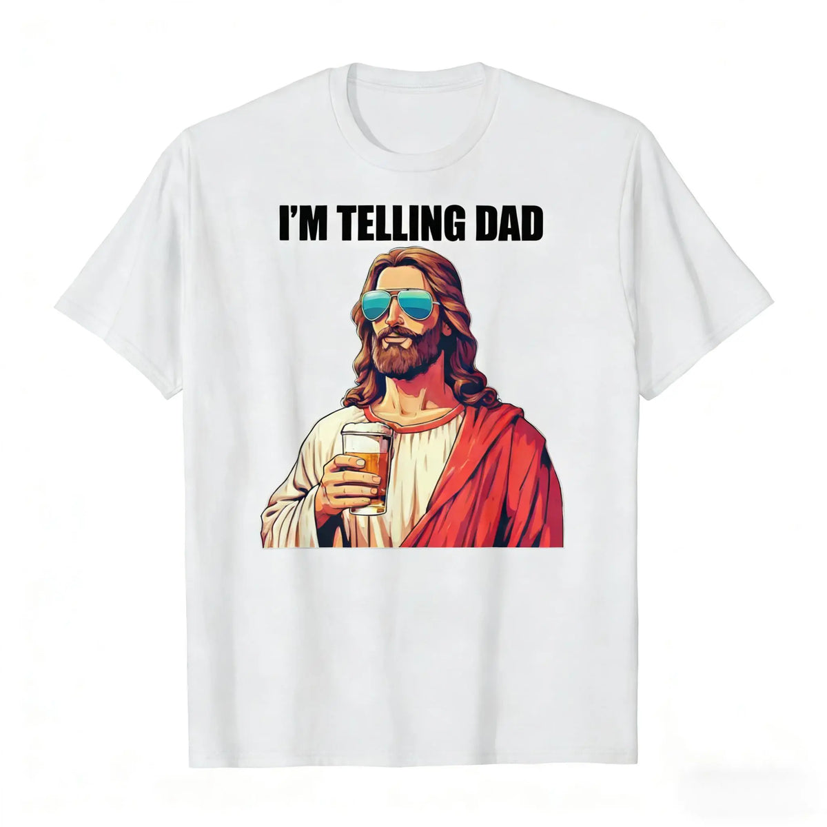 Kids' American Spirit Graphic T-Shirt - "I'm Telling Dad" Jesus Lovers Football Easter Apparel, Classic Crew Neck Short Tops, Casual Summer Fabric Tees for Party Festive Supplies - View 5