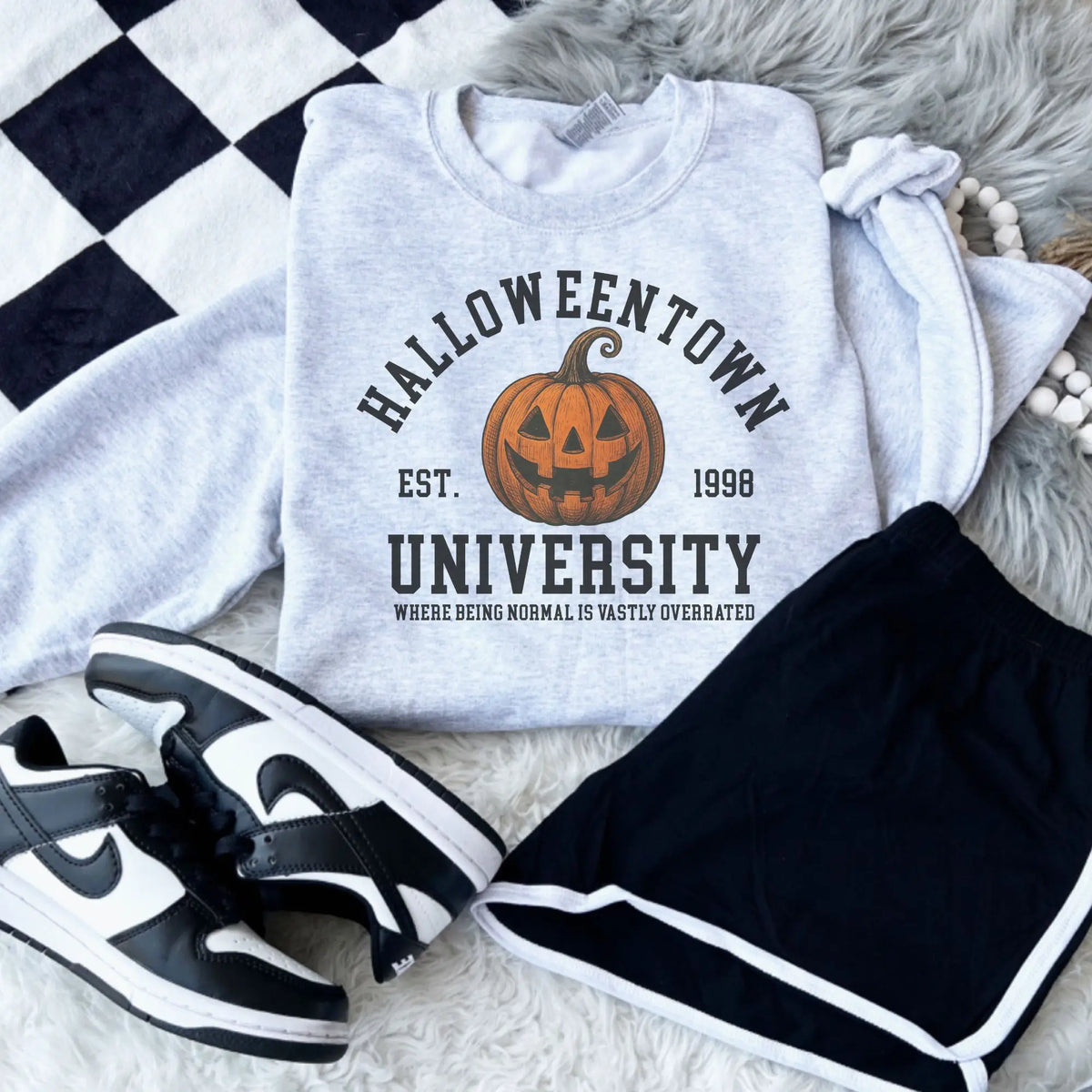 Halloween Town University Pumpkin Sweatshirt - Ash Grey - Halloween Sweatshirt - Spooky Sweatshirt Cotton Fabric Aesthetic Comfy - View 6