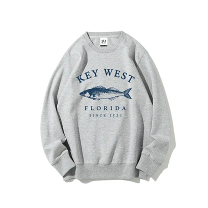 Key West Florida Fish Graphic Crewneck Sweatshirt Vintage Coastal Retro Pullover Top for Women Unisex Oversized Loose Fit Cotton Blend Long Sleeve Travel Beach Souvenir Apparel Casual Breathable sweatshirts for women - View 11