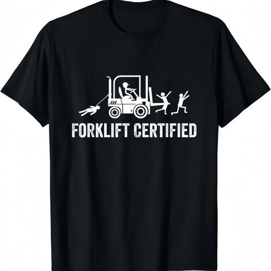 Men's Fitted Casual Round Neck Short-Sleeve Cotton T-Shirt - Funny Chicken Forklift Certified Operator Graphic, Lightweight Summer Outdoor Top, Mens Gift for Him to Pair with Jeans, Mens Gifts, Gifts For Him - View 1