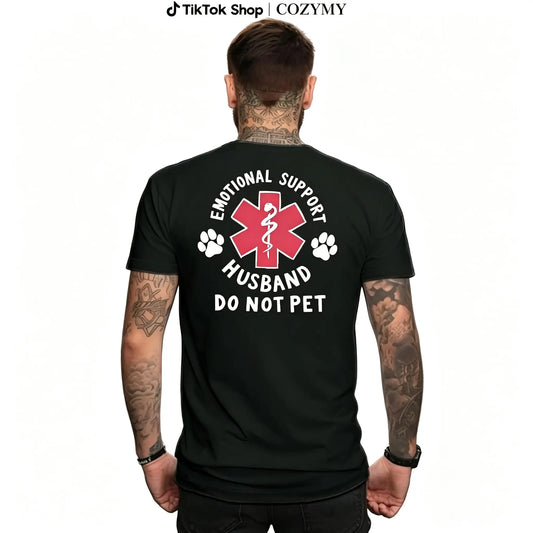 Menswear Cotton Classic Casual T-Shirt, Emotional Support Husband Shirt with Funny Do Not Pet Medical Symbol, Spouse Gift for Husband/Boyfriend, Short-Sleeve Crew Neck Top - View 1