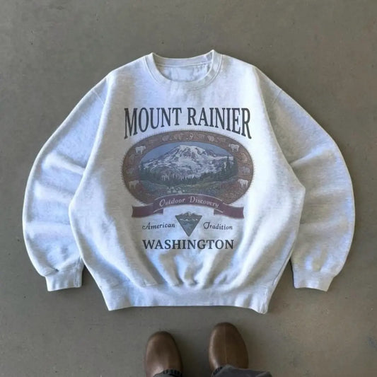 Retro Mount Rainier Washington Sweatshirt, Vintage 90s American Tradition Pacific Northwest Crewneck, Nostalgia Hiking Old School Gift - View 1