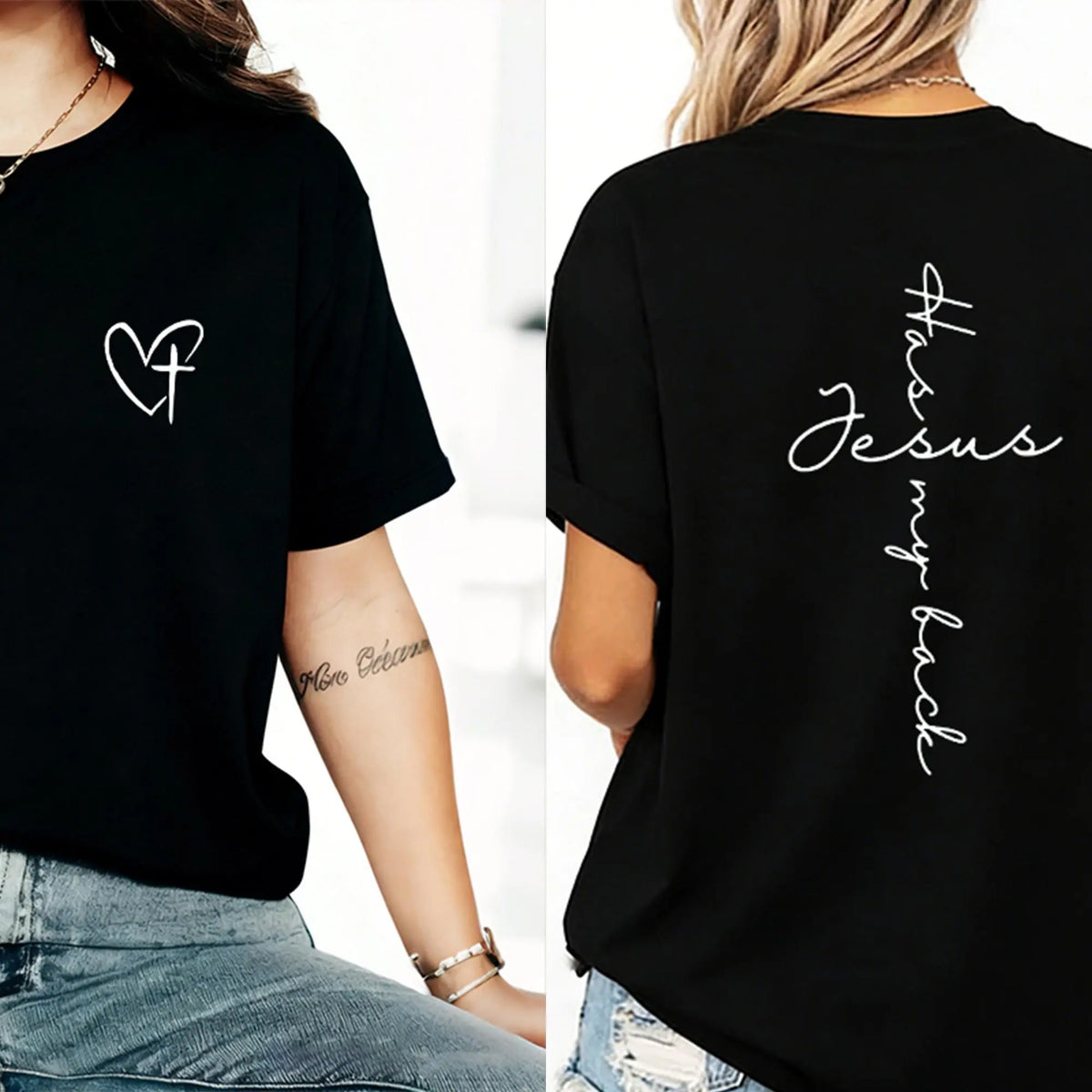 Jesus Has My Back Print T Shirt Birthday Casual Christian Shirt, Christian Merch Jesus Shirt Faith Shirt Christian Gift Teen Christian Apparel,back to school,back to school shopping - View 11