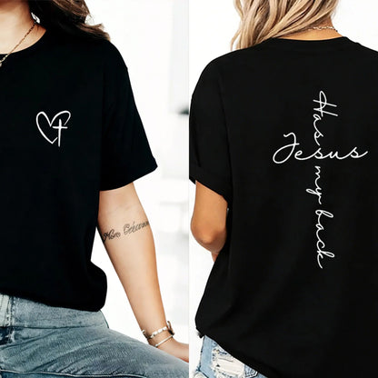 Jesus Has My Back Print T Shirt Birthday Casual Christian Shirt, Christian Merch Jesus Shirt Faith Shirt Christian Gift Teen Christian Apparel,back to school,back to school shopping - View 11