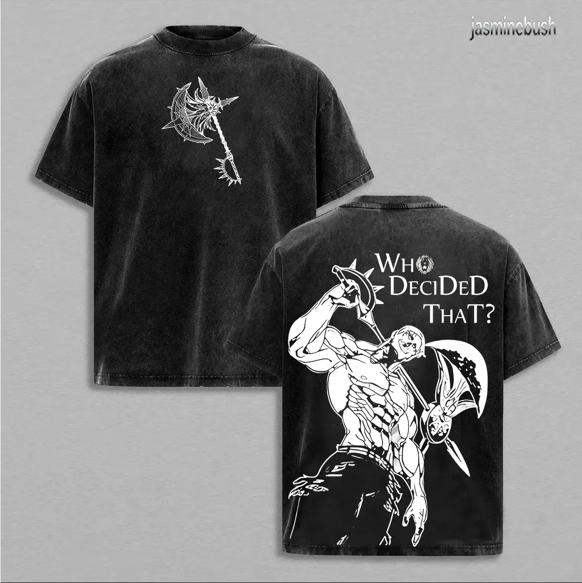 Men's Oversized Round Neck Short-Sleeve T-Shirt - 7 Deadly Sins Escanor Pride Sin "Who Decided That" Retro Graphic, Soft Pre-Washed Heavy Cotton Fabric Unisex Anime Merchandise Streetwear Gift For Fans, Unisex Fit Ease - View 3