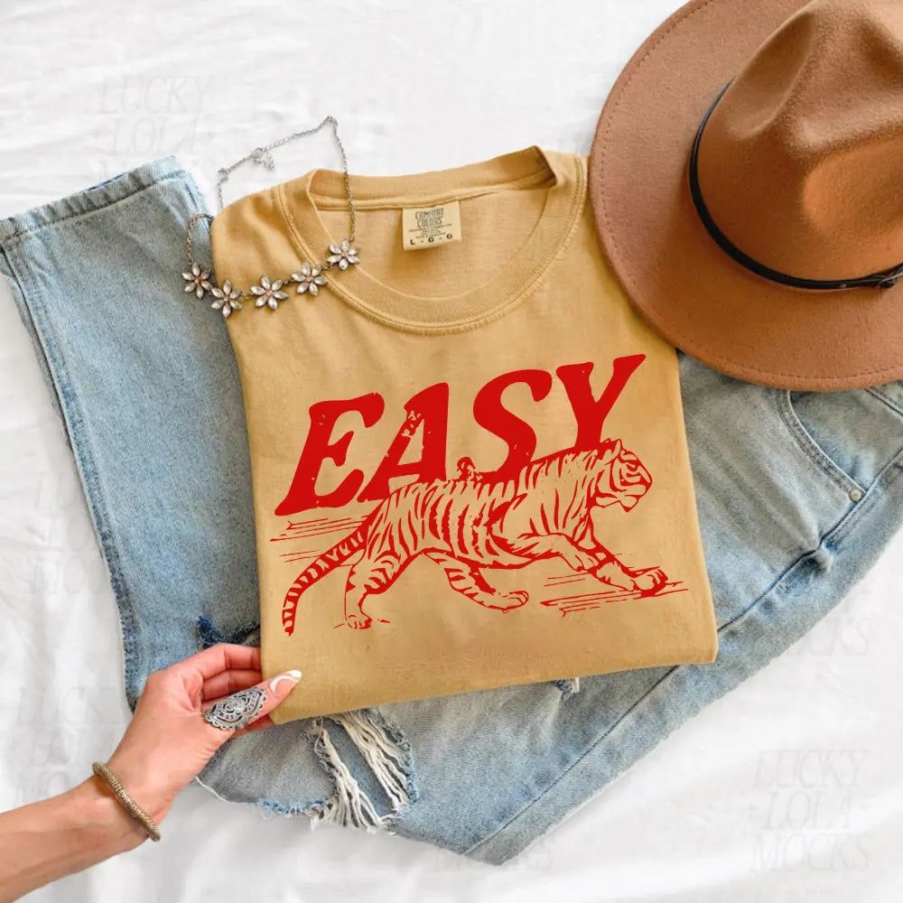 Comfort Colors Easy Tiger T-shirt - Casual Crew Neck, 4th of July Shirt, Long Sleeve, Graphic Design, Available in Multiple Colors, Suitable for Men & Women - Top - View 15