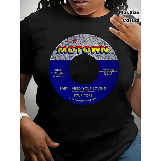 Women's Oversized Vintage 1960s Music Graphic Tee - Marvin Gaye & Stevie Wonder Quotes, Stretch Knit Fabric, Plus Size, Everyday Breathable Comfort Fit, Geometric Accents, Retro Casual Wear - View 1