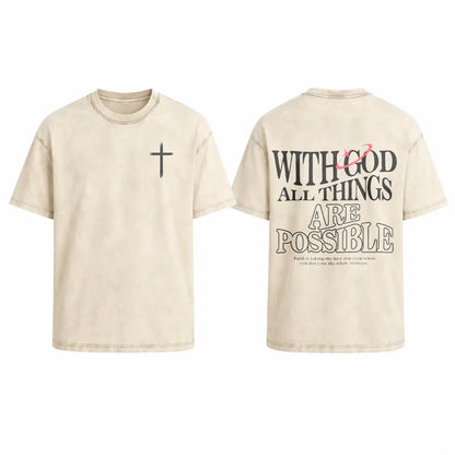 Men's T-shirt 'With God All Things Are Possible' Matthew 26:41 Loose Fit Black with White Lettering Casual Attire High-Quality Fabric for Summer,excellent gifts for Christmas and new year - View 12