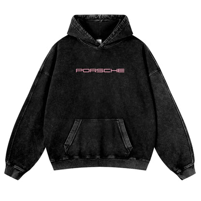 Men's Berry Pink 380g Autumn Vintage GT3 RS Washed Graphic Hoodie, 911 Pull-On Sweatshirt for Casual OOTD & Outfit Inspiration - View 9